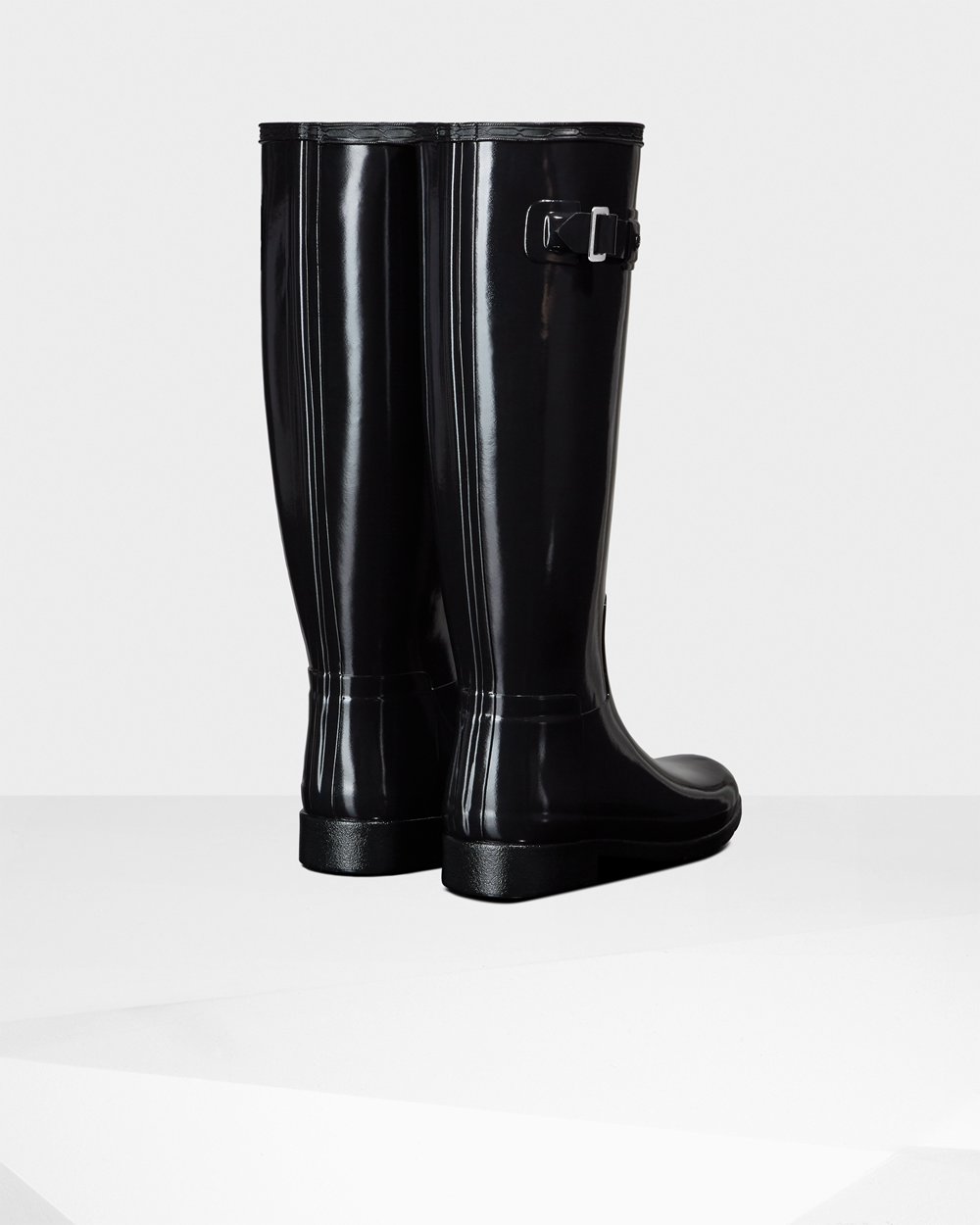 Hunter Refined Slim Fit Gloss Tall Rain Boots - Online Sale Womens Black - ERTFWS815